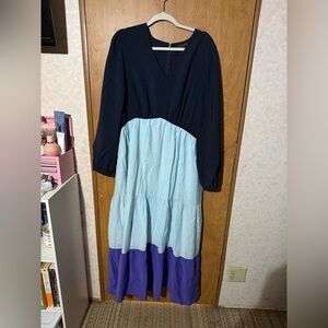 Lane Bryant Navy, Light Blue & Purple Colorblock V-Neck Maxi Dress